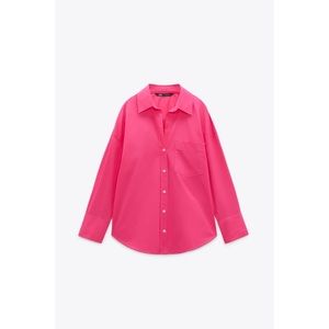 Zara Hot Pink Poplin Boyfriend Button Down Shirt NWT
